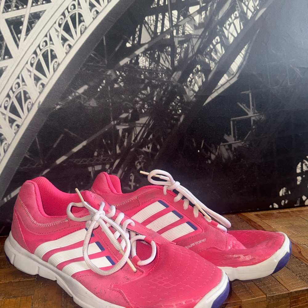 Adidas Women's Bright Pink and White Sneakers